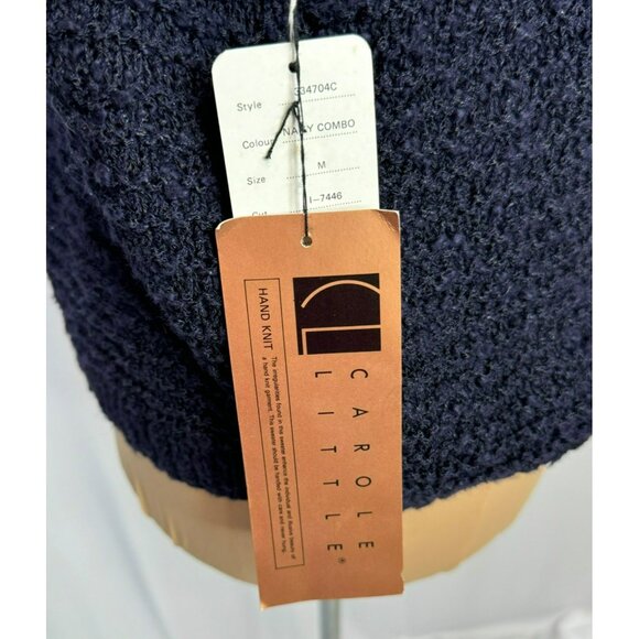 NWT Carole Little Hand Knit Navy Blue Sweater M Medium Cotton/Ramie/Rayon Blend - Picture 3 of 10